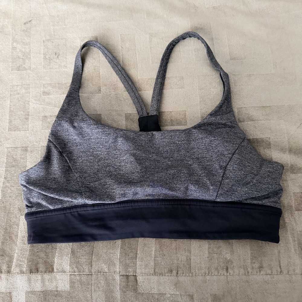 Lululemon Sports Bra Womens 8 Gray Black Mesh Crossback Yoga Running Gym